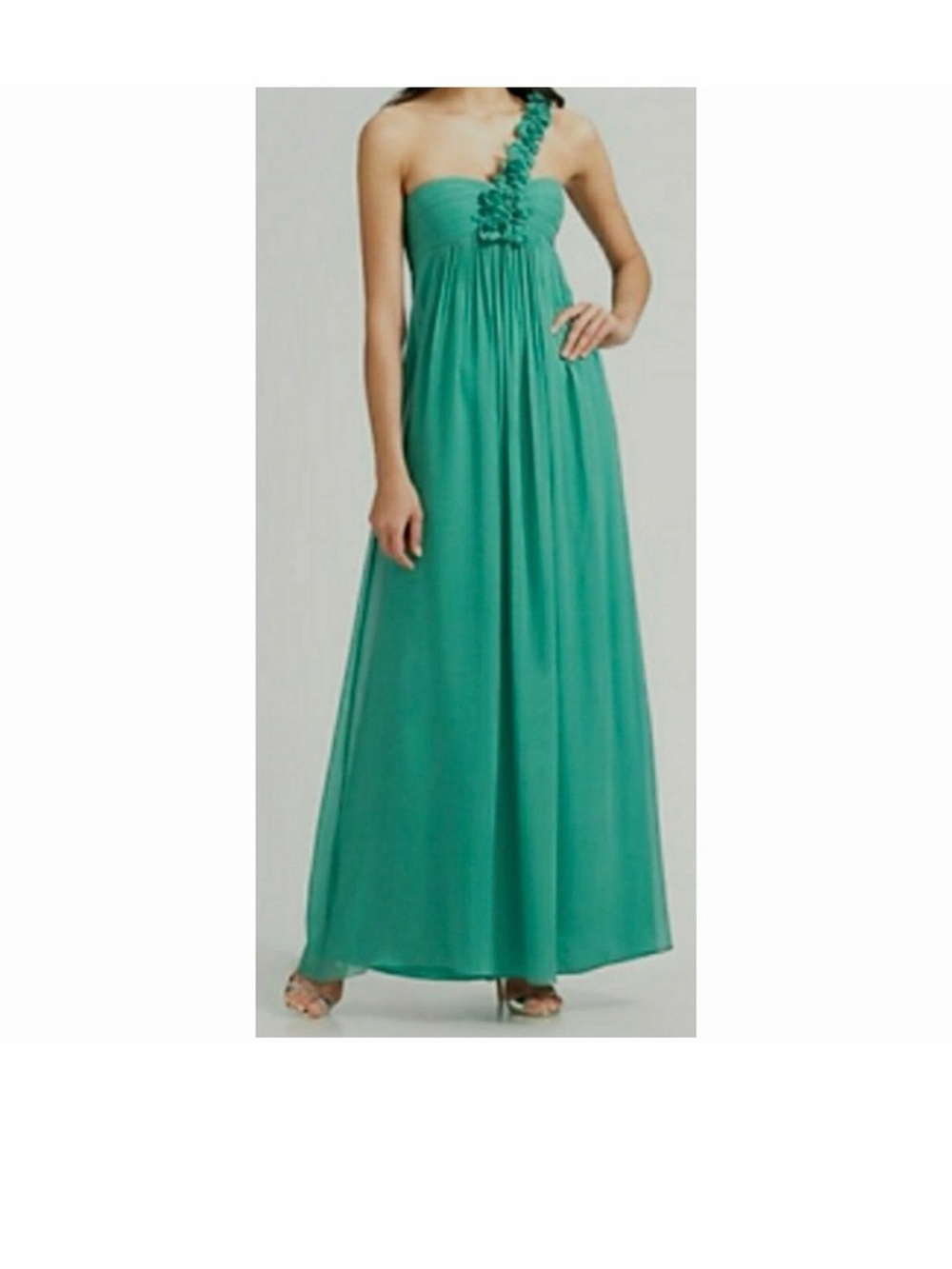BCBGmaxazria one shoulder emerald green maxi dress